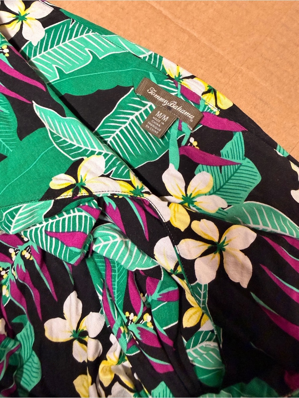Tommy Bahama Black Tropical Floral Maxi Dress with Green and Yellow Accents